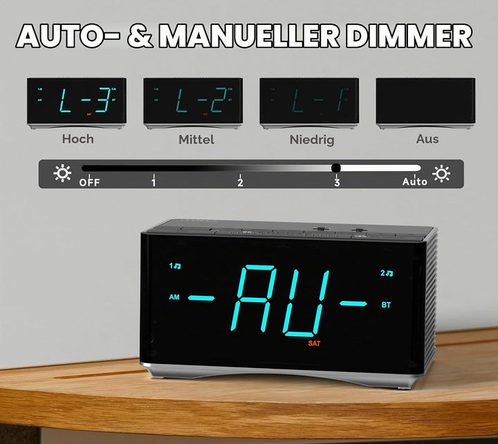 iTOMA Radiowecker，Bluetooth Stereo Lautsprecher, FM Radio, Dual Wecker, Snooze, Helligkeitsdimmer, U
