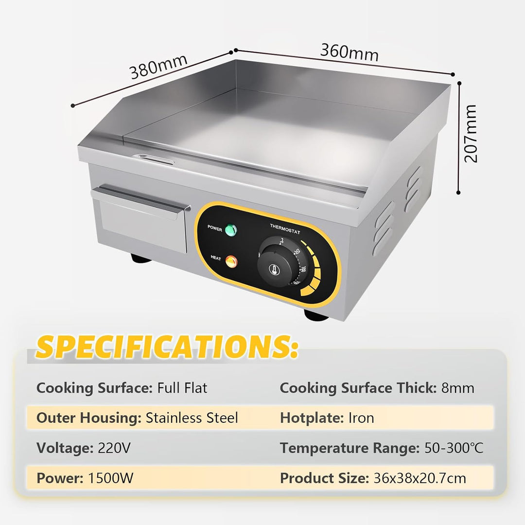 Grillplatte Elektrisch, Profi Gastro Elektrogrill Elektrische Grillplatte Tischgrill mit 36 x 30 cm