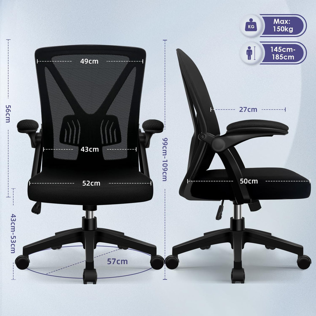 Topiake Bürostuhl,Schreibtischstuhl Bürostuhl Ergonomisch mit Einstellbarer Lendenstütze,klappbaren