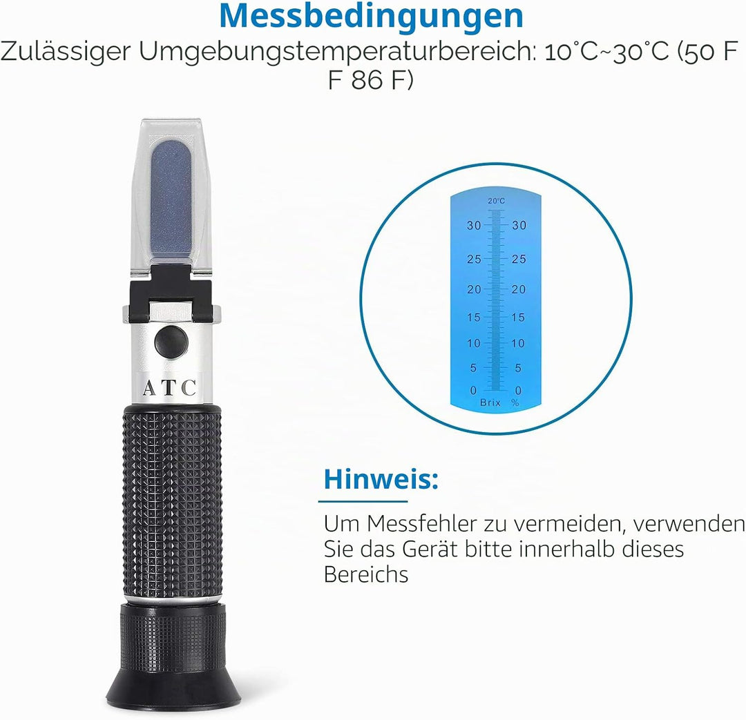 AUTOUTLET Refraktometer Brix Zucker 0-32% zuckergehalt messgerät mit ATC, Plastiktropfen, Reinigungs