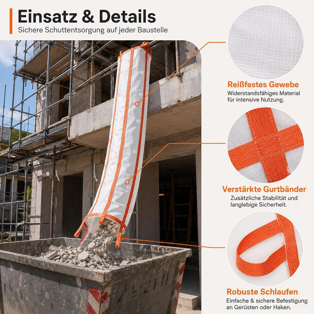Schuttrutsche 3m – Flexible Bauschuttrutsche aus robustem Material | Einfache Installation für Bau-
