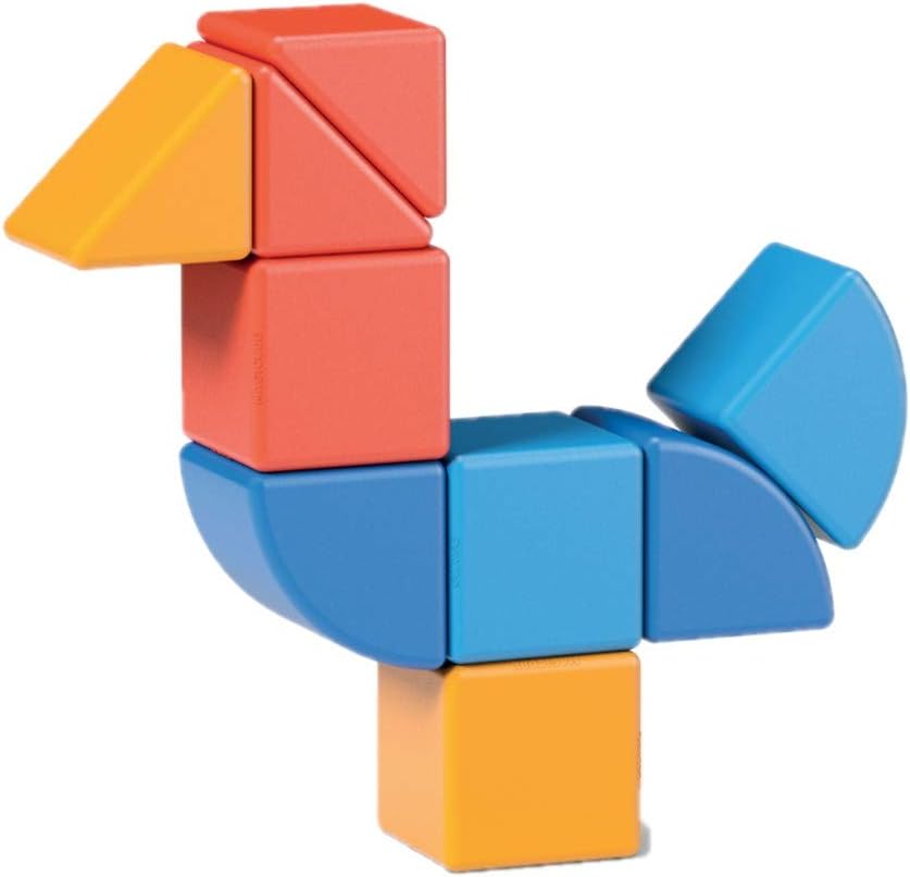 GEOMAG - MAGICUBE - 9 Magnetische Bausteine Rot/Orange/Blau - Pädagogisches Spielzeug Für Kinder Ab