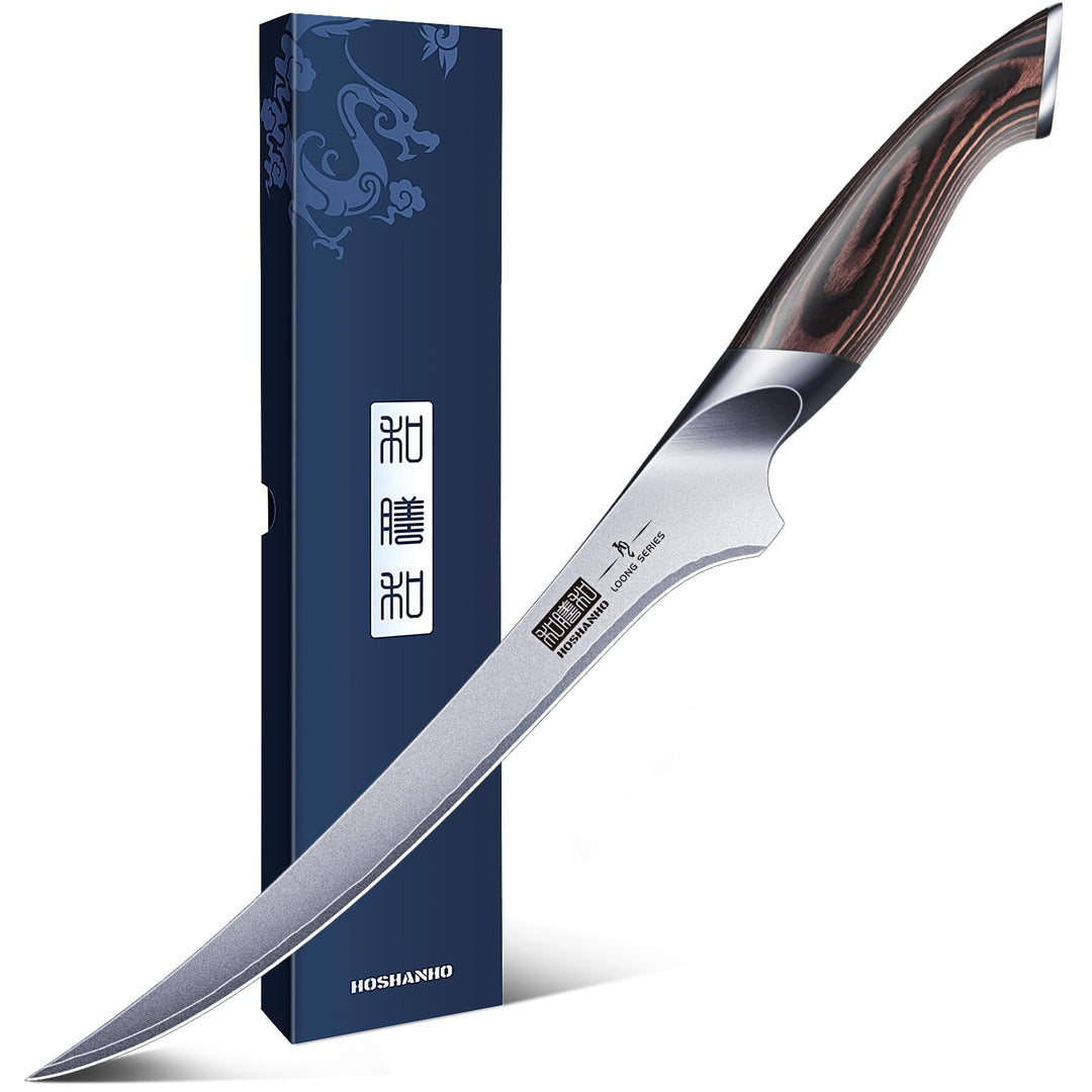 HOSHANHO Filetiermesser 23cm Küchenmesser, Profi Fischmesser und Ausbeinmesser, Fischfiletmesser Ult