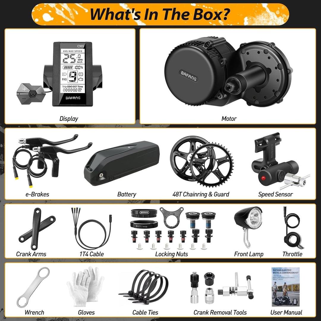 BAFANG Mittelmotor 250W/350W/500W/750W/1000W mit 13/15/20/22,4 Ah Akku, eBike Umrüstsatz with eBike