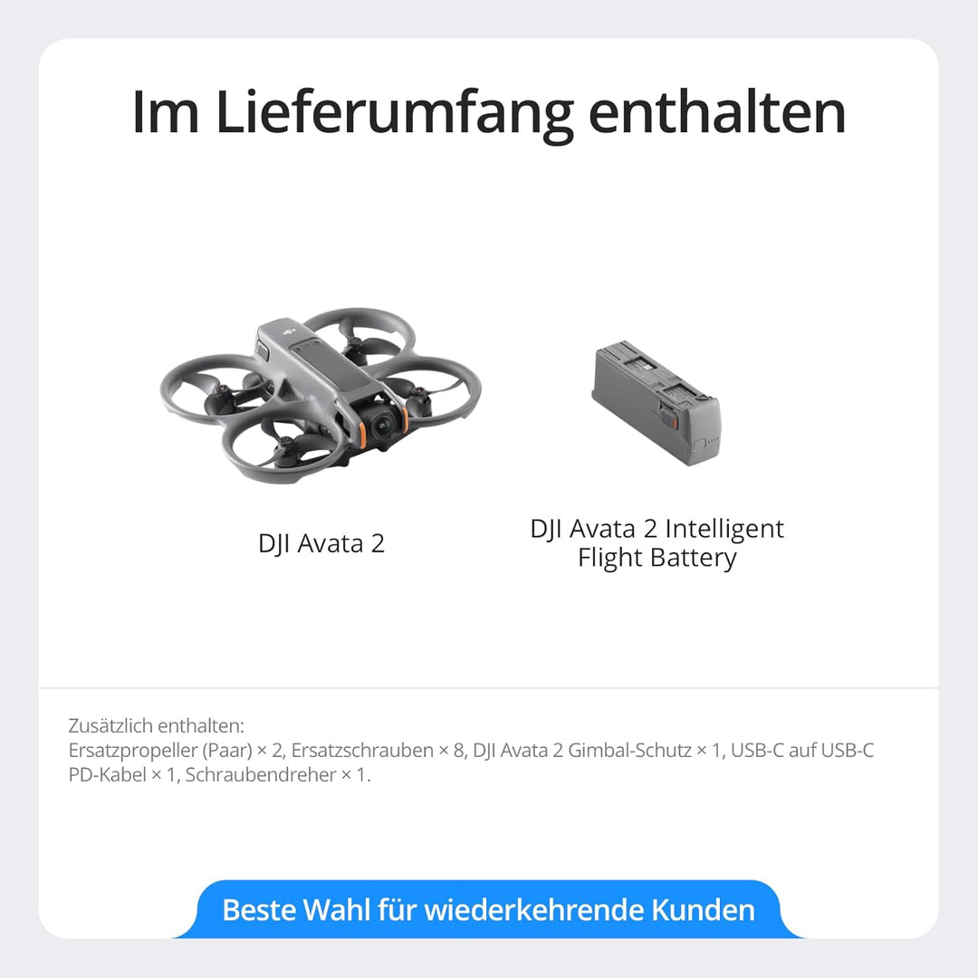 DJI Avata 2 (nur Drohne), FPV mit 4K-Kamera, immersiver Flug, mit Propellerschutz, einfache Flips/Ro