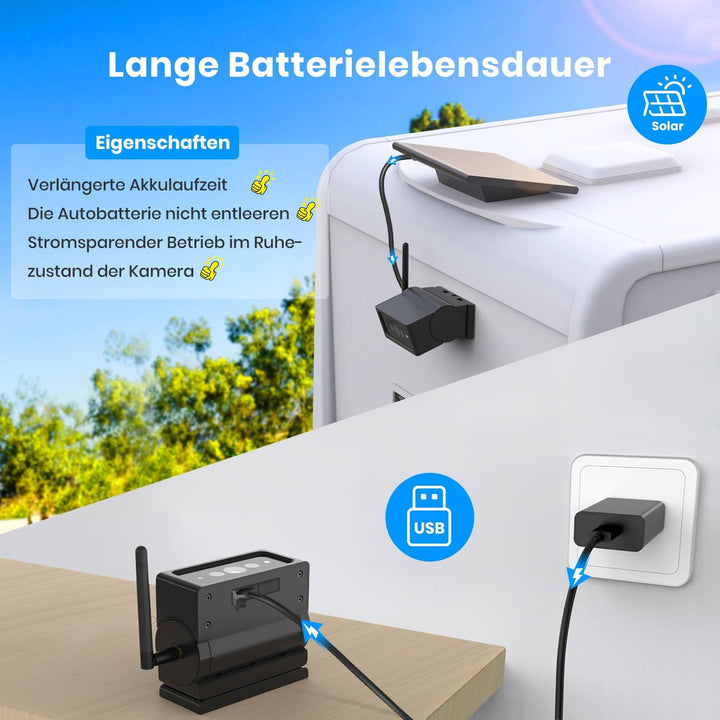 AUTO-VOX Solar Echt Kabellos Rückfahrkamera Set mit IR Nachtsicht, 1080P Funk Digital Rückfahrkamera