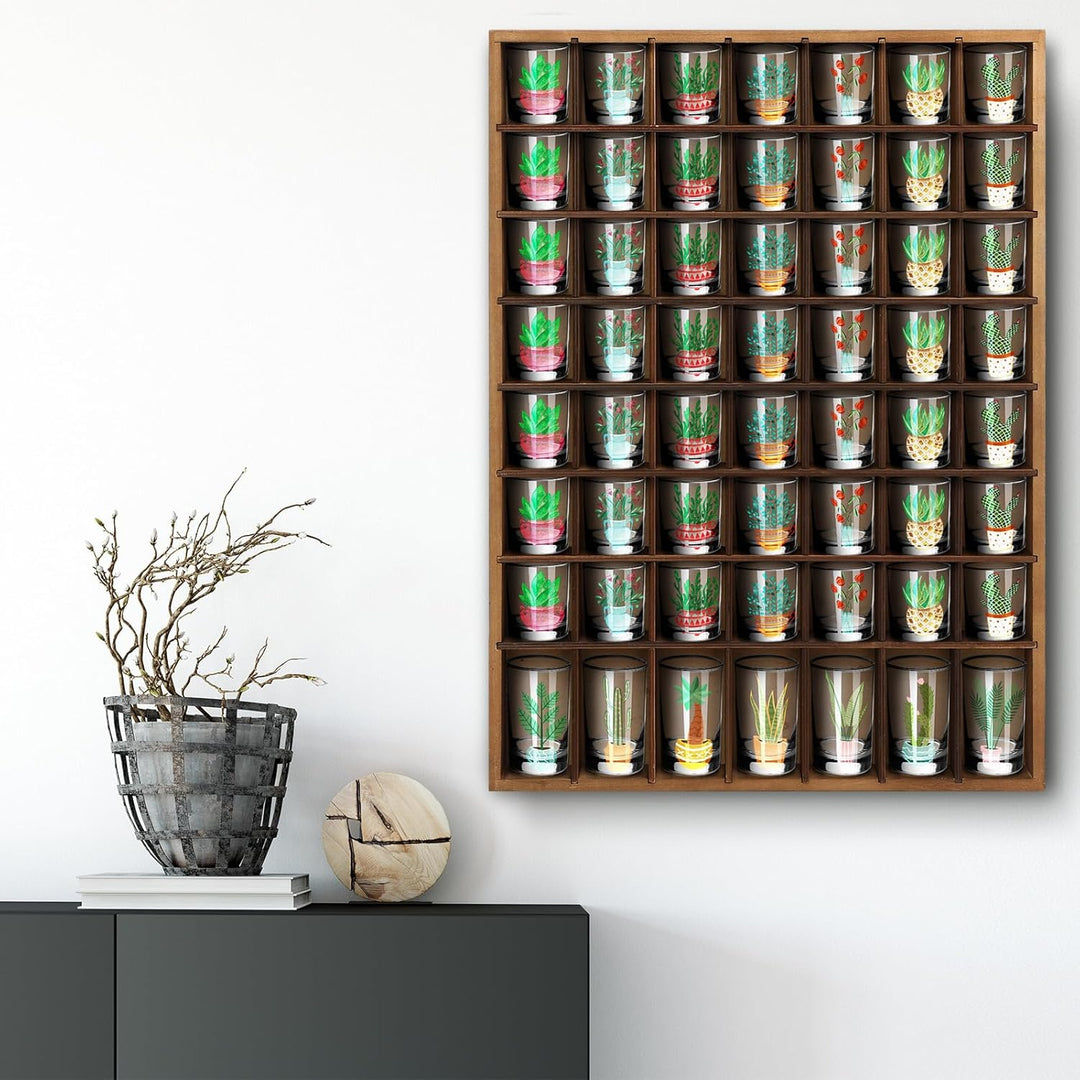 Barydat Schnapsglasvitrine aus Holz, 56 Fächer, Wandmontage, rustikaler Barschrank (Braun, 1 Stück)