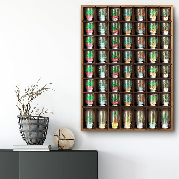 Barydat Schnapsglasvitrine aus Holz, 56 Fächer, Wandmontage, rustikaler Barschrank (Braun, 1 Stück)