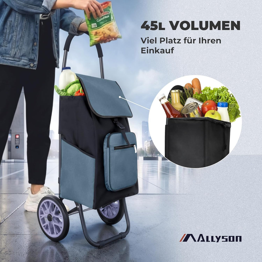 Allyson Einkaufswagen Produktwagen grosses Fassungsvermögen 45 L zusammenklappbarer Einkaufswagen mi