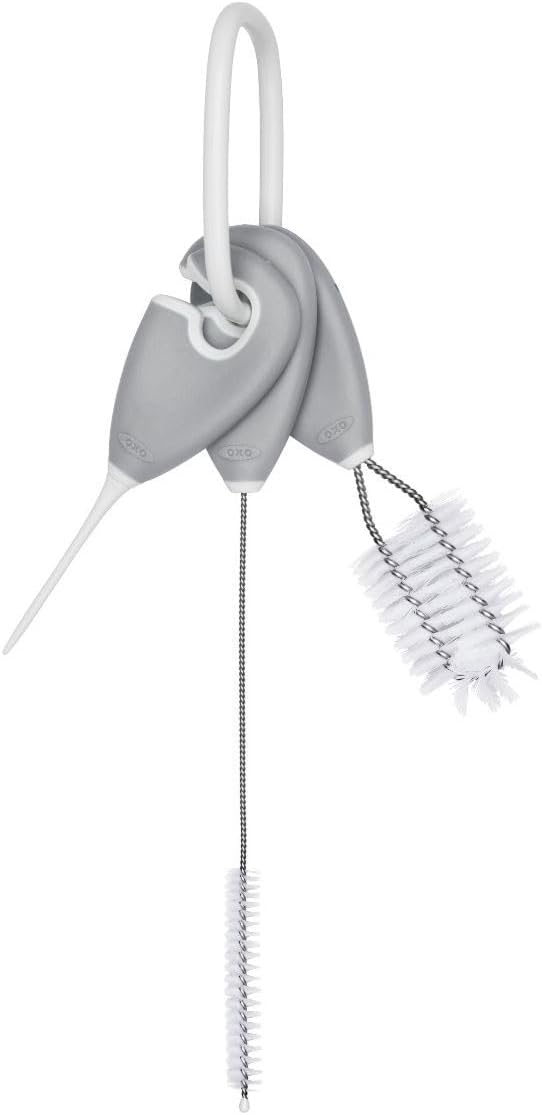 OXO Tot Reinigungsset für Flaschen und Tassen, Grau Reinigungs- und Trocknungsset Grau, Reinigungs-