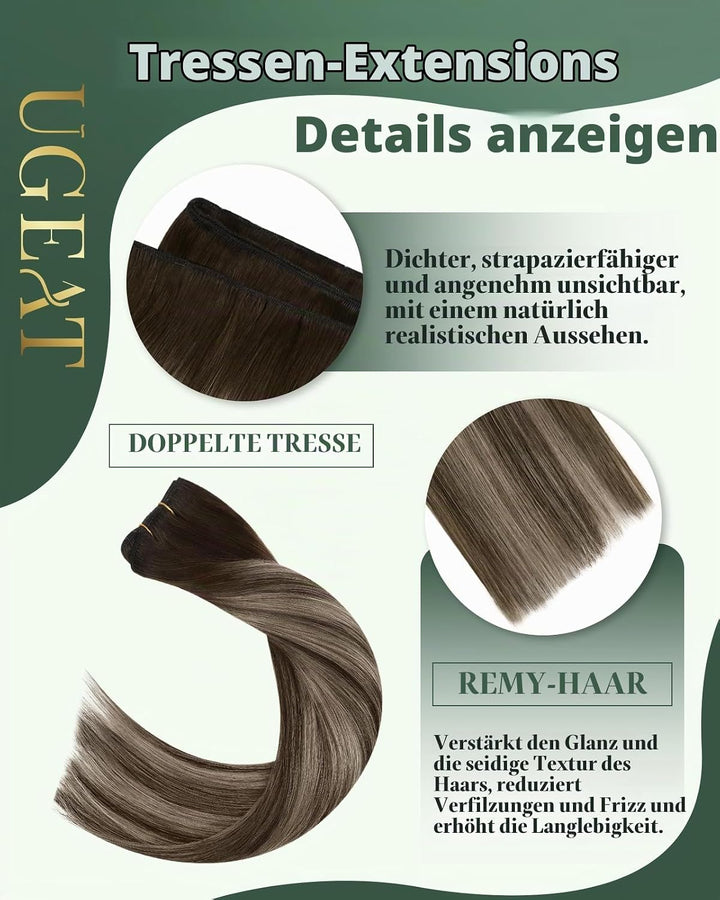 Ugeat Lang Echthaar Extensions Tressen 55cm Balayage Braun Haartressen Echthaar Extensions Ombre Dun