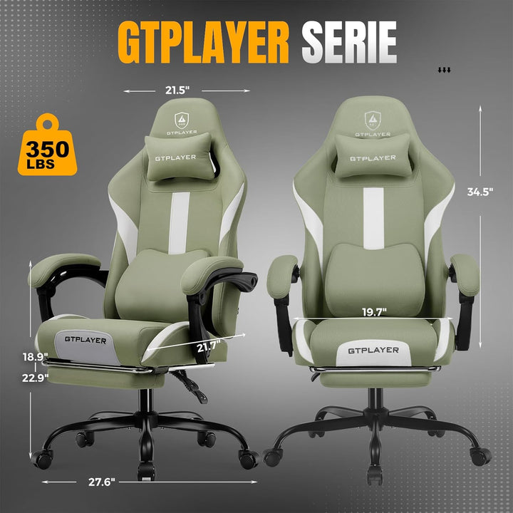 GTPLAYER Gaming Stuhl, Gamer Stuhl, Atmungsaktiver Bürostuhl aus Hochwertigem Stoff, Ergonomischer P