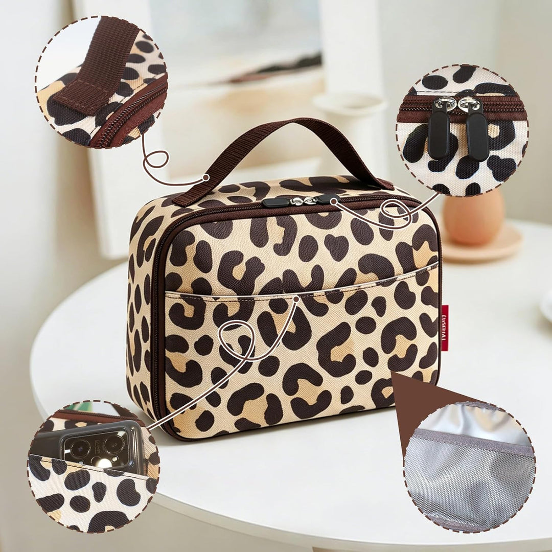 Kühltasche Klein - 3 Farben: Grau, Schwarz, Leopardmuster, Ideal für Lebensmittel, Getränke, Mahlzei
