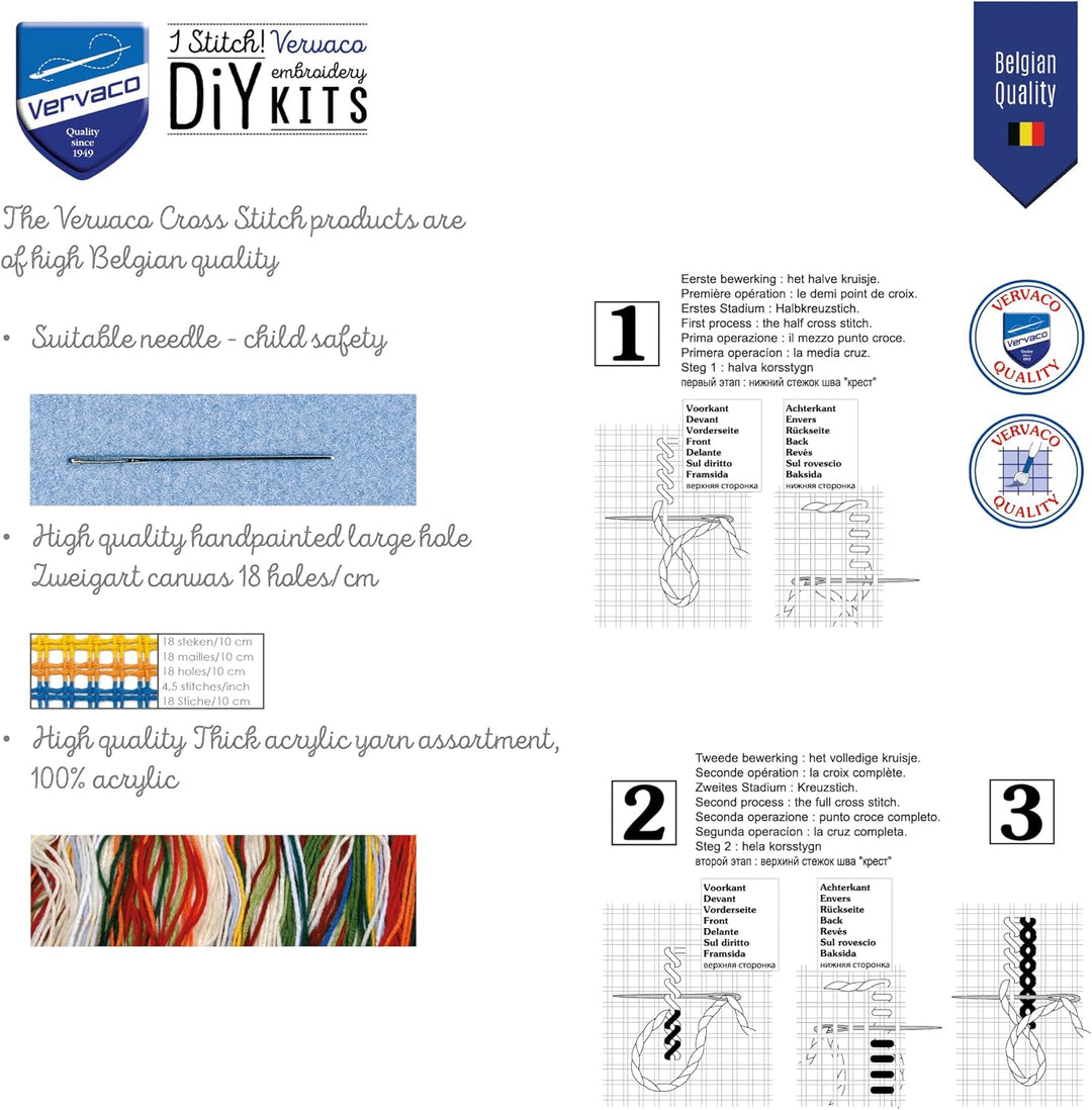 Vervaco Kreuzstich Stickpackungen Kissen Front zum Selbersticken mit Stickbild auf 100% Baumwoll Sto