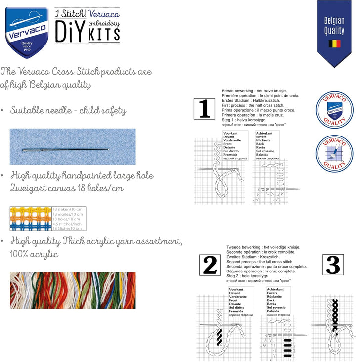 Vervaco Kreuzstich Stickpackungen Kissen Front zum Selbersticken mit Stickbild auf 100% Baumwoll Sto