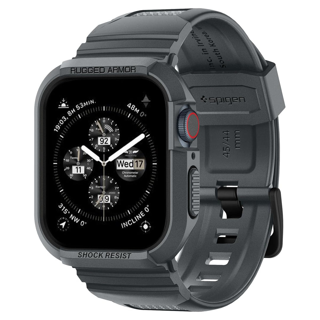 Spigen Rugged Armor Pro Hülle mit Band für Apple Watch 45/44mm | TPU-Unibody-Hülle mit Armband, Carb