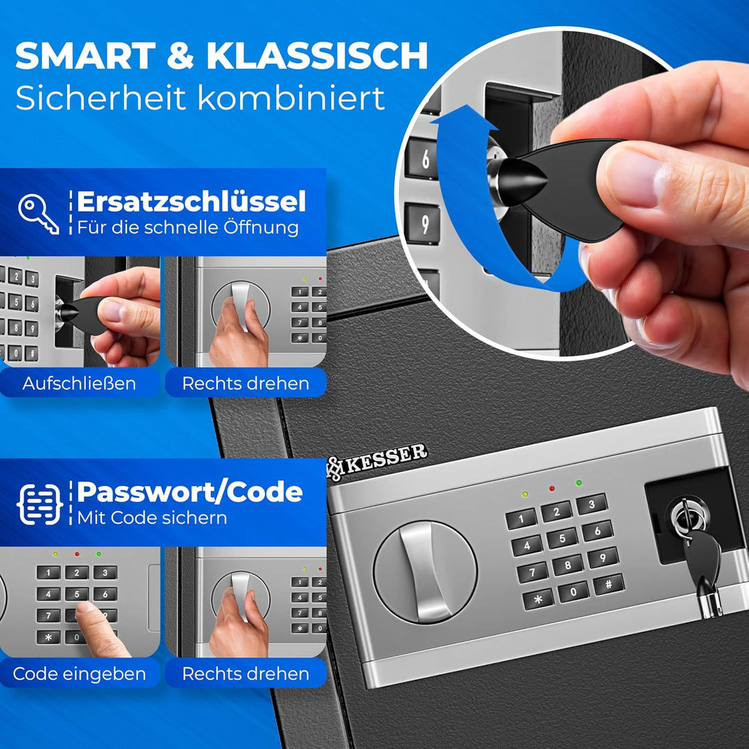 KESSER® Elektronischer Tresor | 35x25x25cm | Inkl. Batteriebox | Elektronischer Safe | 3x Doppelbolz