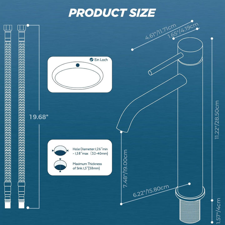 FORIOUS Wasserhahn Bad, Hoch Waschtischarmatur Waschbecken Armaturen mit Auslaufhöhe von 190 MM High