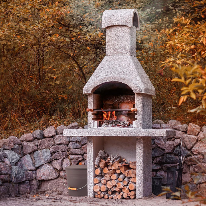 Relaxdays Ascheeimer mit Deckel, 12 Liter, Kamineimer, Stahl & Holz, Aschebehälter mit Henkel, Kamin