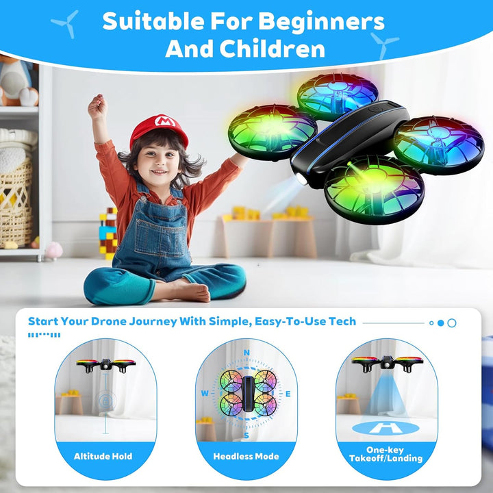 RC Drohne für Kinder und Anfänger, kleiner RC Quadcopter mit Lichtern und 3D Flip, Propeller Full Pr