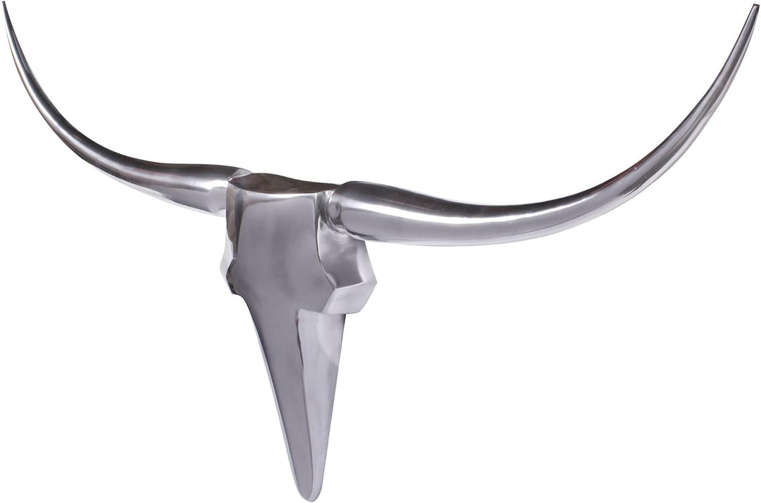 FineBuy Bull Geweih L Wanddekoration 125 cm Deer Alu Aluminium Farbe Silber Wandgestaltung Wandgewei