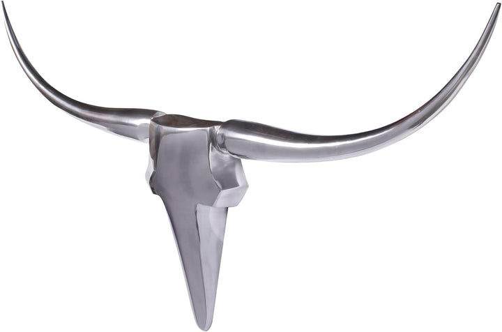 FineBuy Bull Geweih L Wanddekoration 125 cm Deer Alu Aluminium Farbe Silber Wandgestaltung Wandgewei