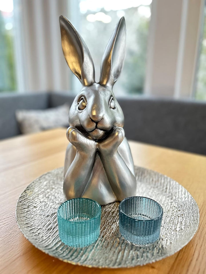 presentis HASENBÜSTE Osterhase Deko Ben 35 cm Silber Altsilber Osterdeko, Silber