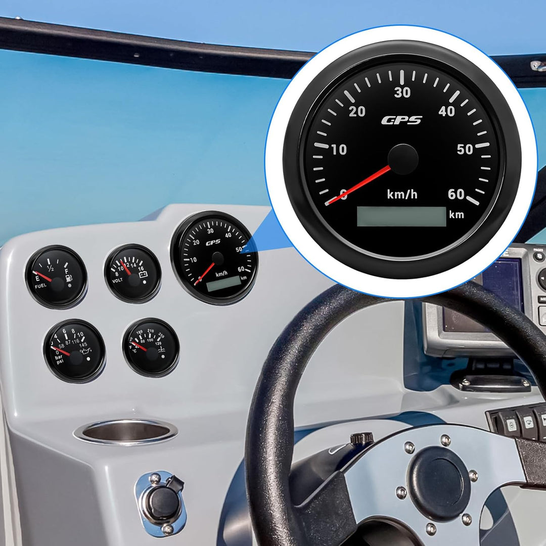 85mm Geschwindigkeitsmesser Boot GPS Tacho Kilometerzähler 0-60Km/H Wasserdichter IP67 7-Farben Tach