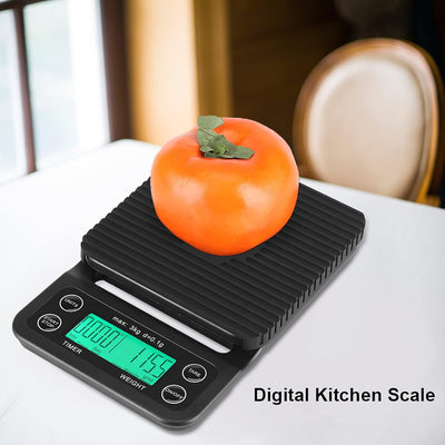 Fdit 3 kg/0,1g Digitale Lebensmittelwaage ABS Multifunktions Küche Digitalwaage Tasche Kochwaage mit