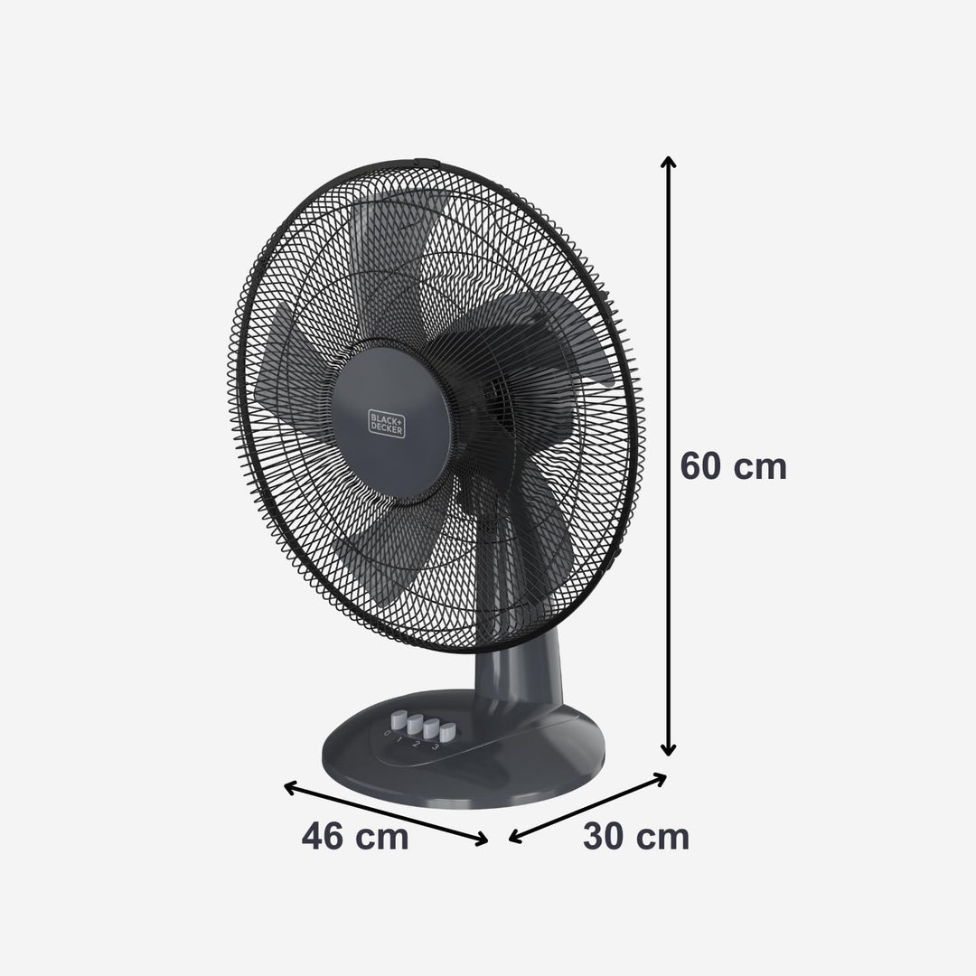 BLACK+DECKER - Tischventilator BXFD8000E + 45 W | 3 Stufen | Oszillation | 5 Flügel 40 cm | manuelle