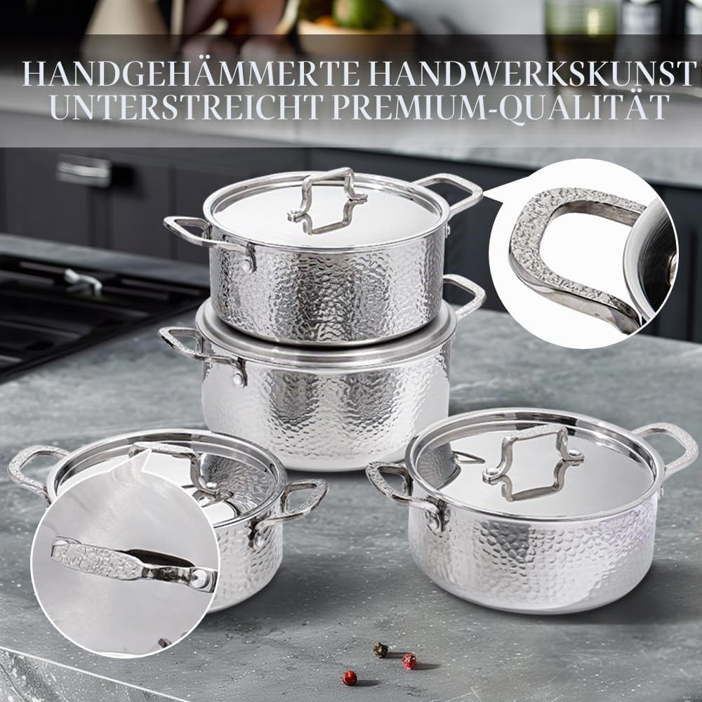 Edelstahl Kochtopf mit Deckel Induktion 3-Schicht Suppentopf Nudeltopf Hammerschlag Design grosser T