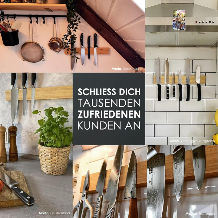 LARHN Magnetleiste Messer aus Bambus mit Extra Starkem Magnet - 40cm - Messerhalter Magnetisch Holz
