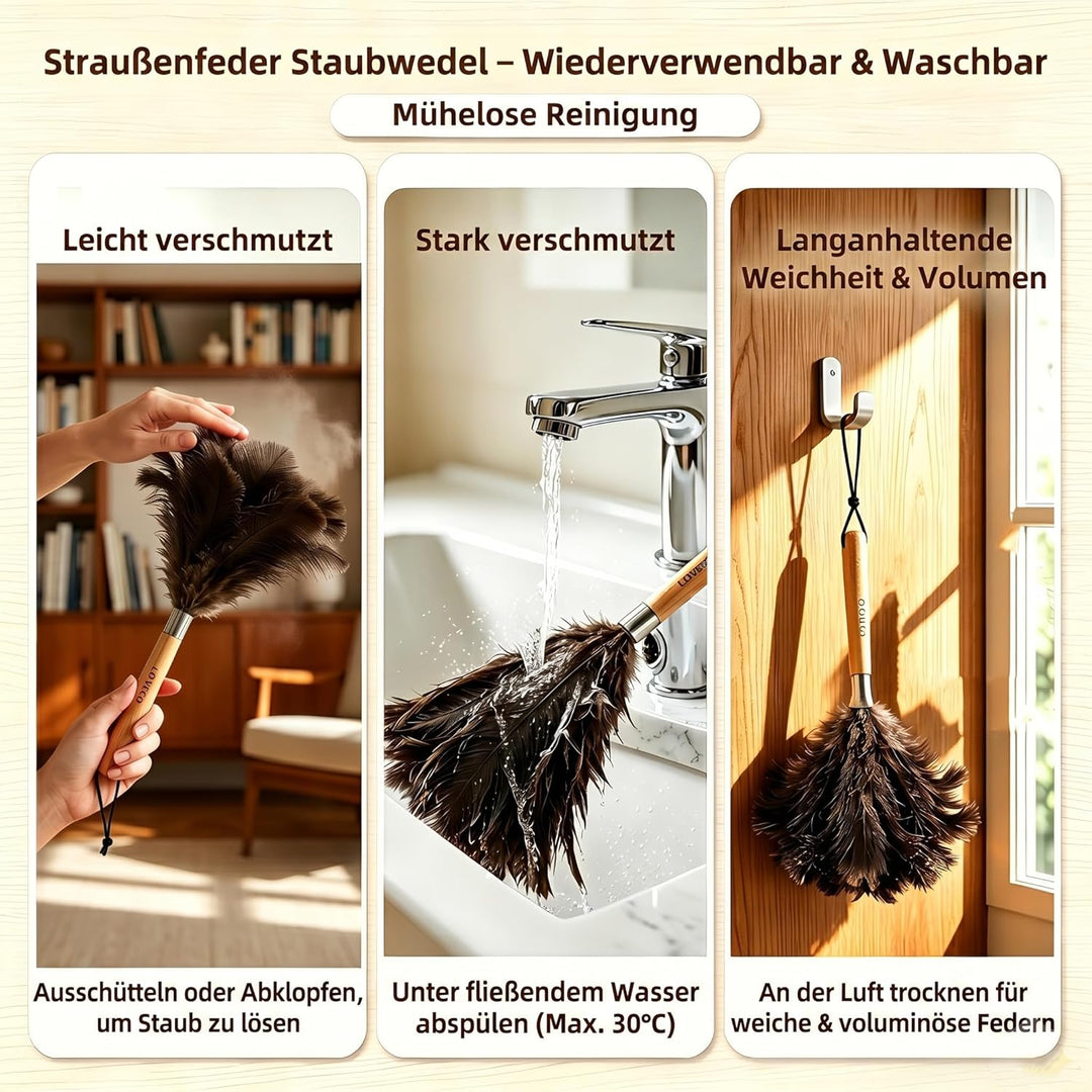 Loveco 2er Staubwedel Straussenfedern, Flauschig & Weich, Effektive Staubentfernung für Haushalt, Au