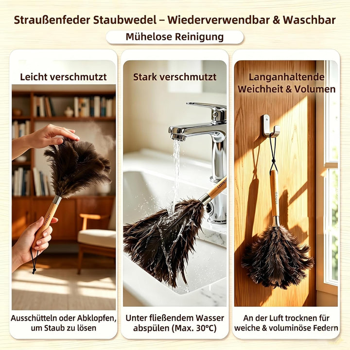 Loveco 2er Staubwedel Straussenfedern, Flauschig & Weich, Effektive Staubentfernung für Haushalt, Au