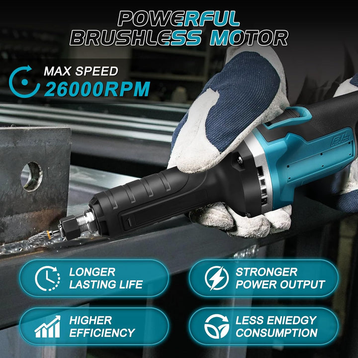 Akku Geradschleifer Kompatibel mit Makita 18V Batterie, Bürstenlos Geradeschleifer6mm Bohrfutter und