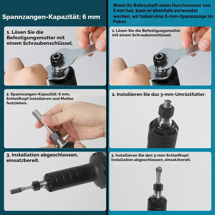 Akku Geradschleifer Kompatibel mit Makita 18V Akku, Bürstenloser Geradschleifer 6mm 3mm Bohrfutter P