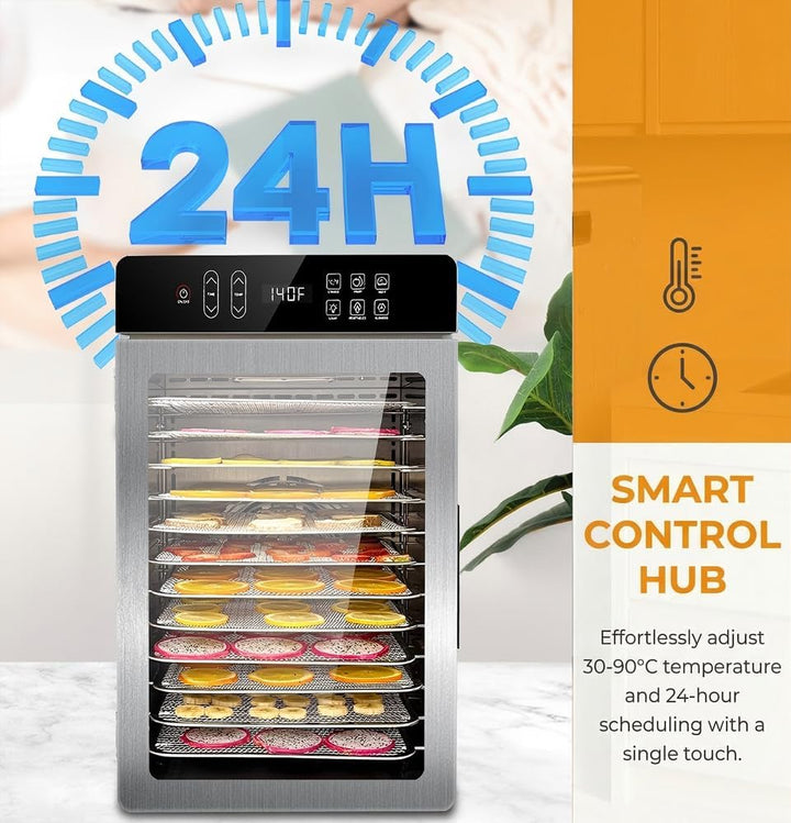 800w Dörrgerät 12 Edelstahl-Einschübe 10.9ft² Dörrfläche digitaler Timer Temperaturregelung 86℉-194℉