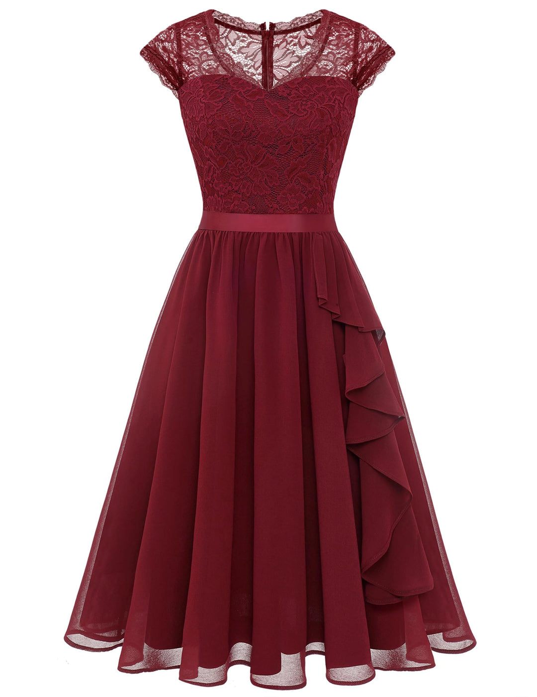 Wedtrend Cocktailkleid Damen Knielang Abendkleid Elegant für Hochzeit Elegant A Linie Rüschenkleid D