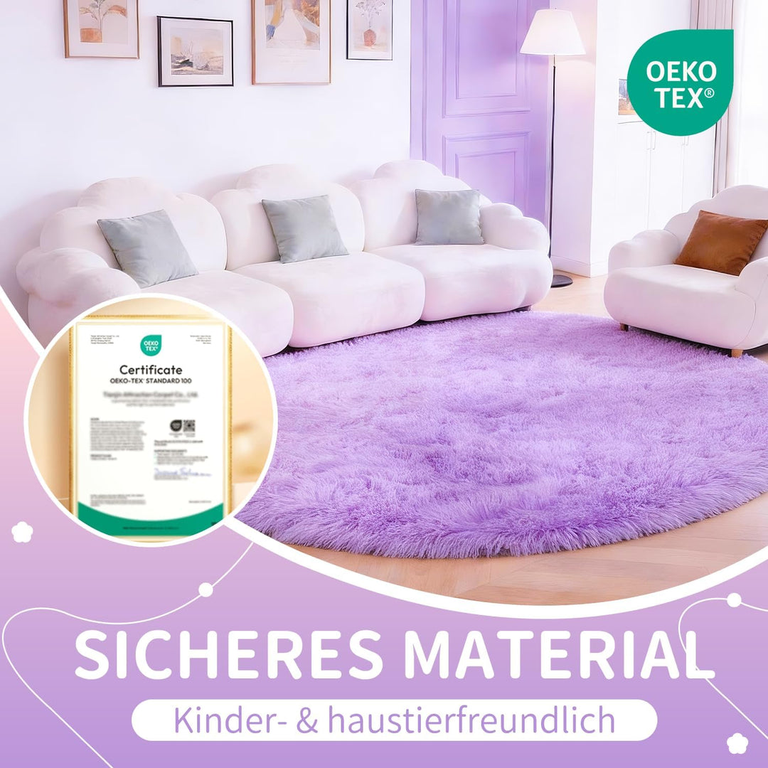 VOFUSHON Schlafzimmer Shaggy Plüsch runden Teppich Bunte Batik Faux Flauschiger Samt Moderne Innente