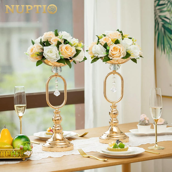 NUPTIO 2 Stück Künstliche Blumenstrauss, 15 Köpfe Kunststoff Rosen mit Sockel, Geeignet für Unser Ge