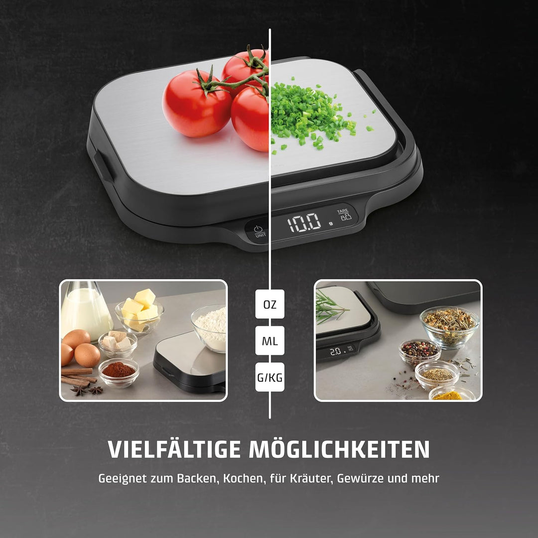 CASO KitchenDuo - 2 in 1 Küchenwaage inkl. Feinwaage, normale Wiegeskala 15kg in 1 g Schritten, Fein