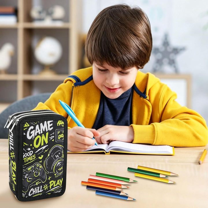 Gaming Federmäppchen Jungen 3 Fächer, Grosse Kapazität Federtasche 3fach Leer, Cooles Game Stifteetu