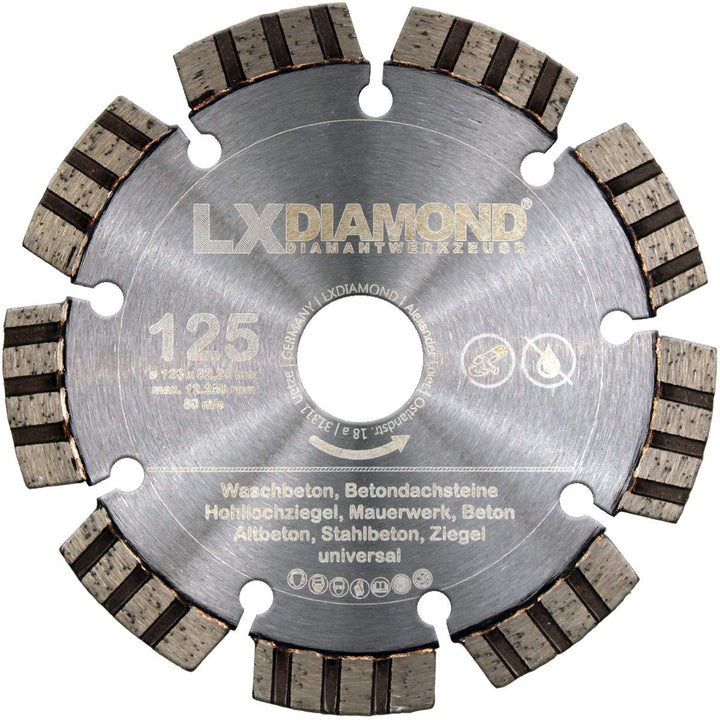 LXDIAMOND Diamant-Trennscheibe 125mm x 22,23mm Premium Laser Diamantscheibe Betonscheibe für Stein B