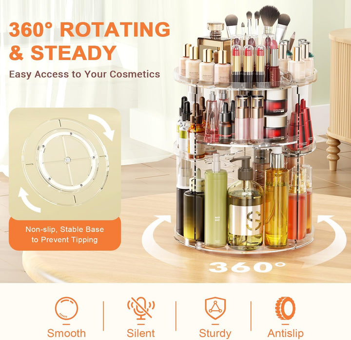 Auxmir Schminktisch Organizer mit 9 Einstellbaren Stufen, Make Up Organizer 360° Drehbar, Extra Grös