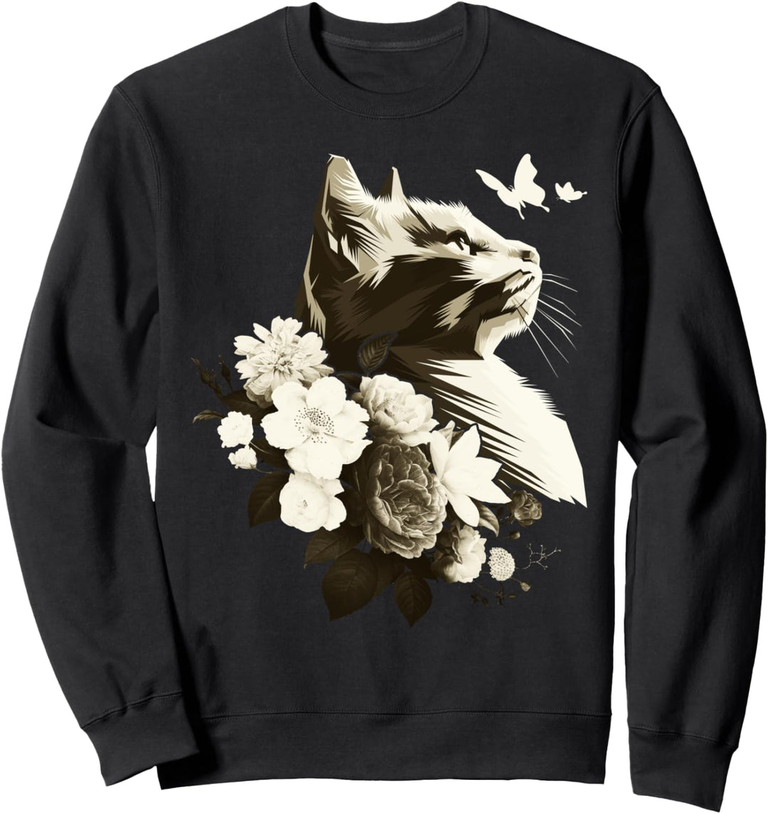 Schöne Katze mit Blumen, blumig Sweatshirt