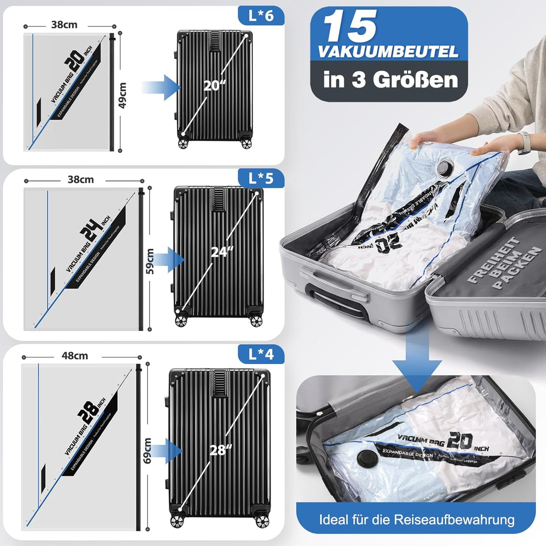 Vakuumbeutel für Kleidung Reise, Vakumierergerät Beutel Kleidung, Vacuum Bags, Vakuumbeutel mit kabe