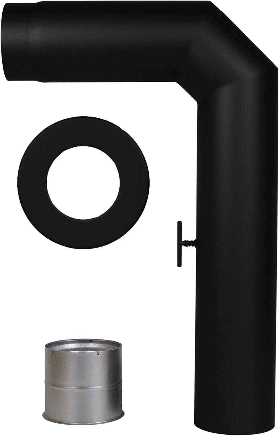 LANZZAS Ofenrohr Set 2x 45° Grad mit Tür, im Durchmesser, DN, Ø 150 mm, Farbe: schwarz-metallic - we