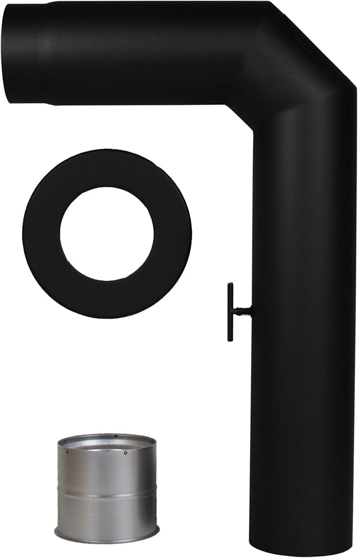 LANZZAS Ofenrohr Set 2x 45° Grad mit Tür, im Durchmesser, DN, Ø 150 mm, Farbe: schwarz-metallic - we
