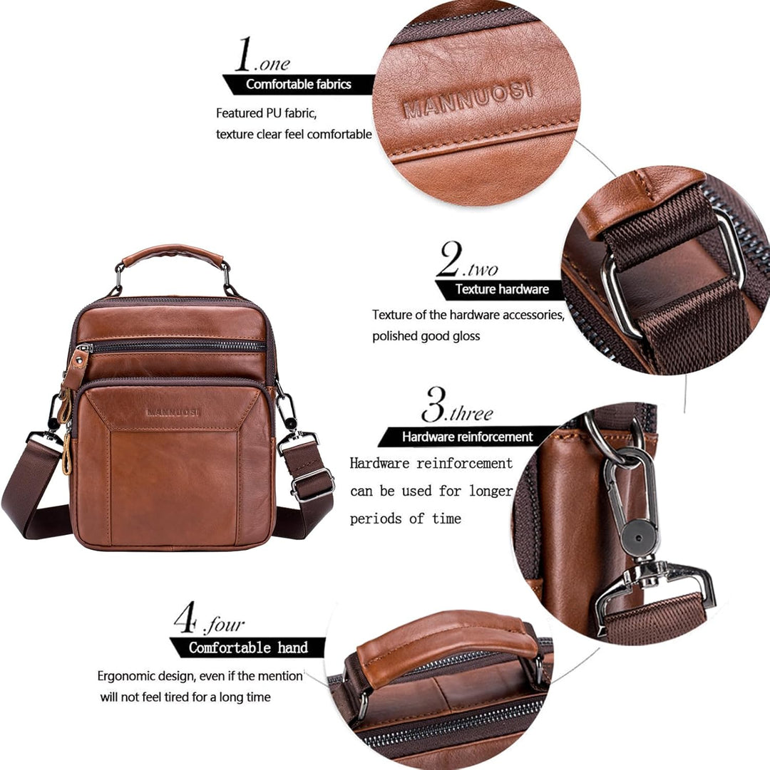 MANNUOSI Herren Schultertaschen business Freizeit Henkeltaschen echtleder vintage Handtaschen Einhei