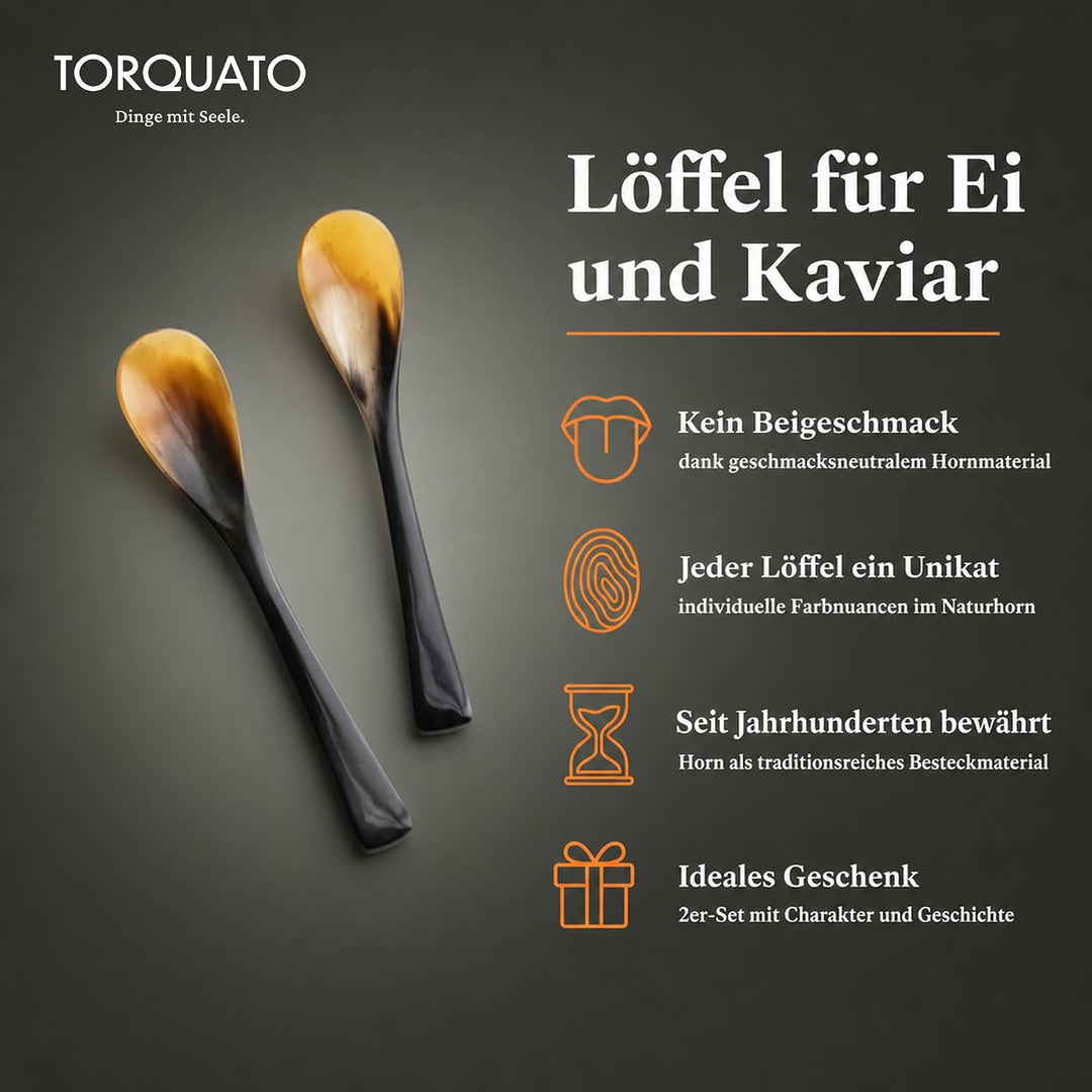 TORQUATO Eierlöffel aus echtem Horn, 2er-Set, geschmacksneutral